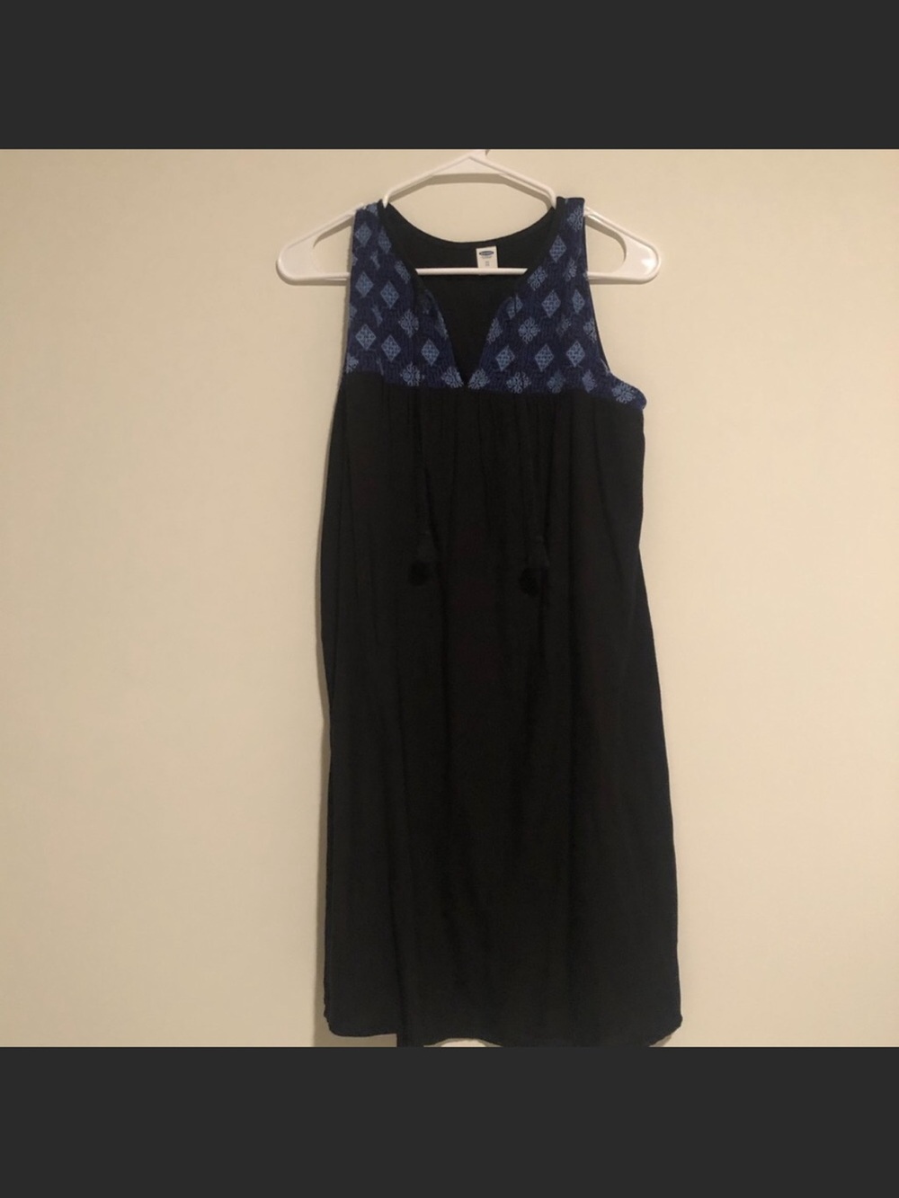 Old Navy Black Midi Dress with Blue Patterned Yoke